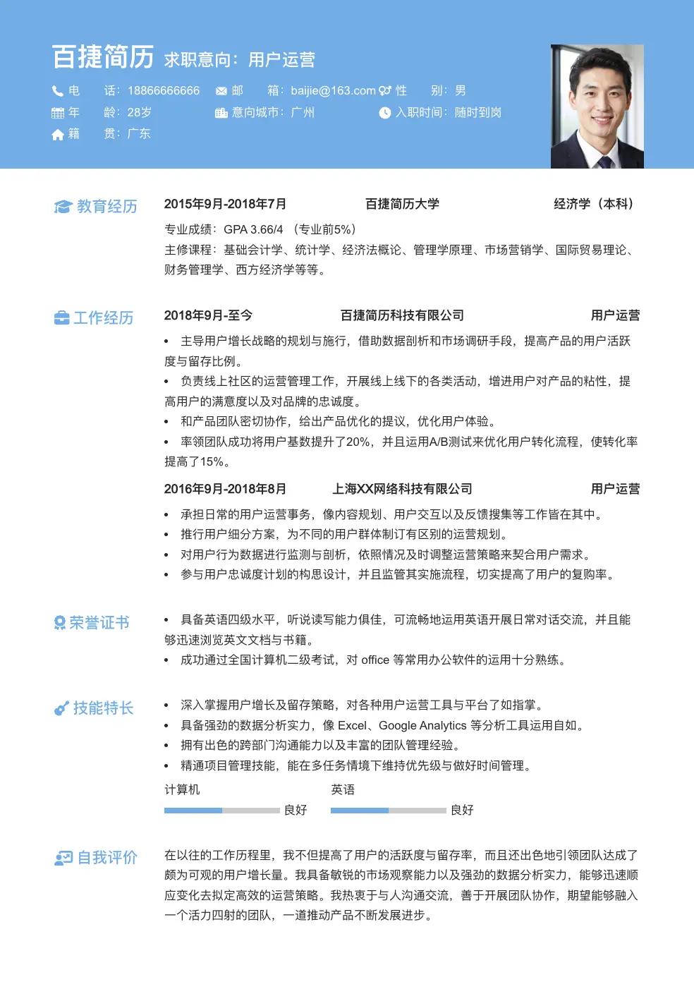用户运营简历