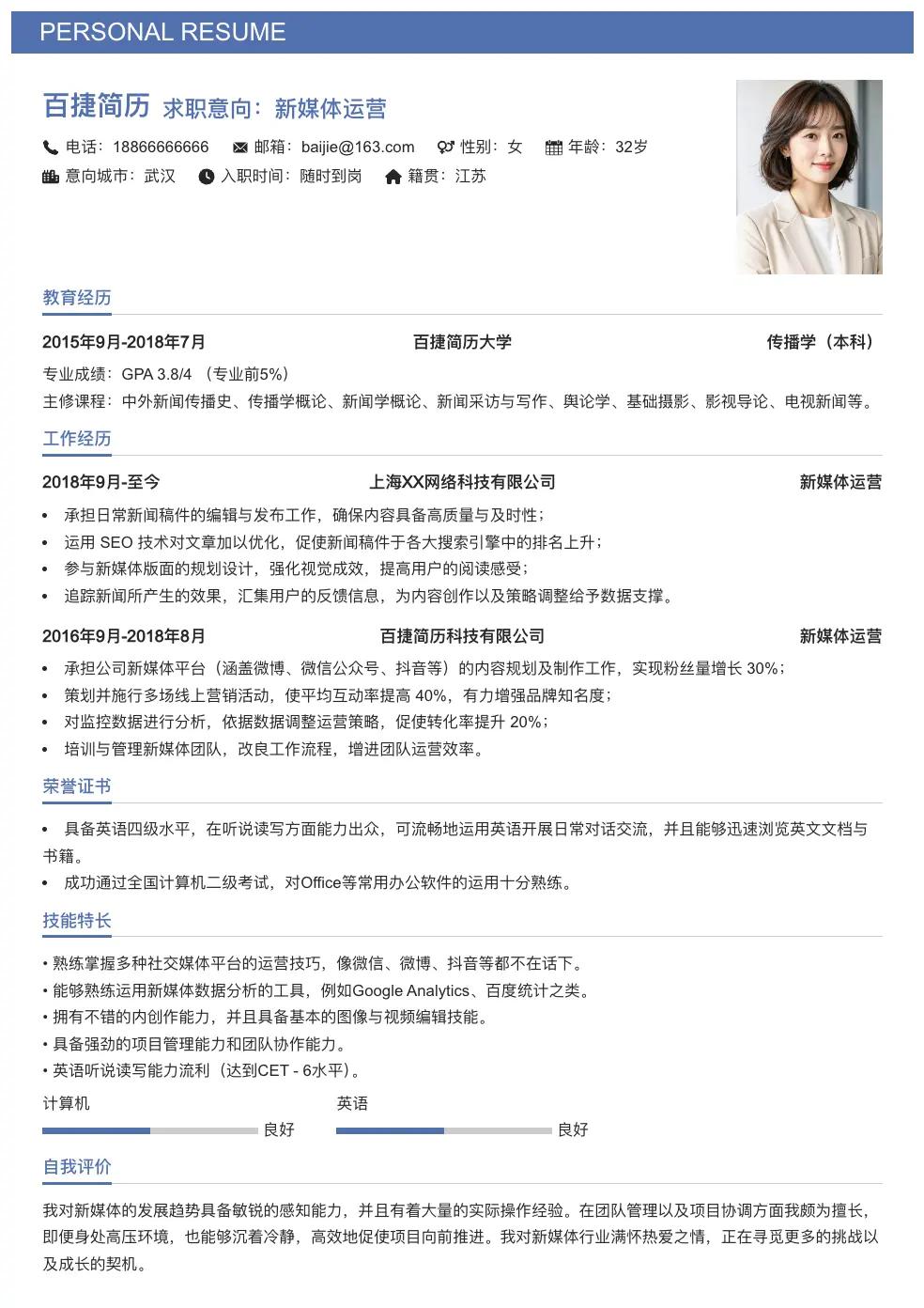 新媒体运营简历模板