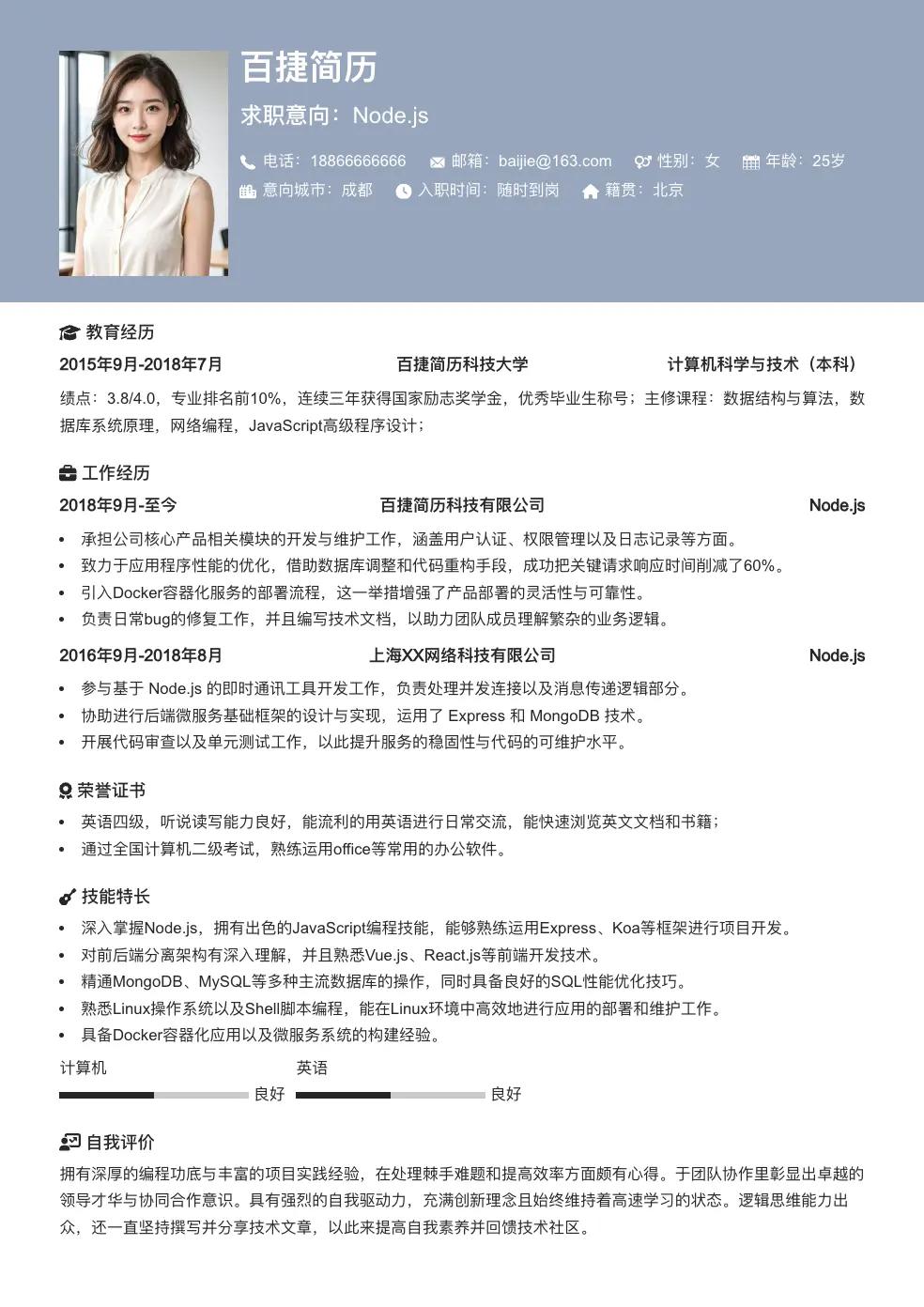 Node.js简历